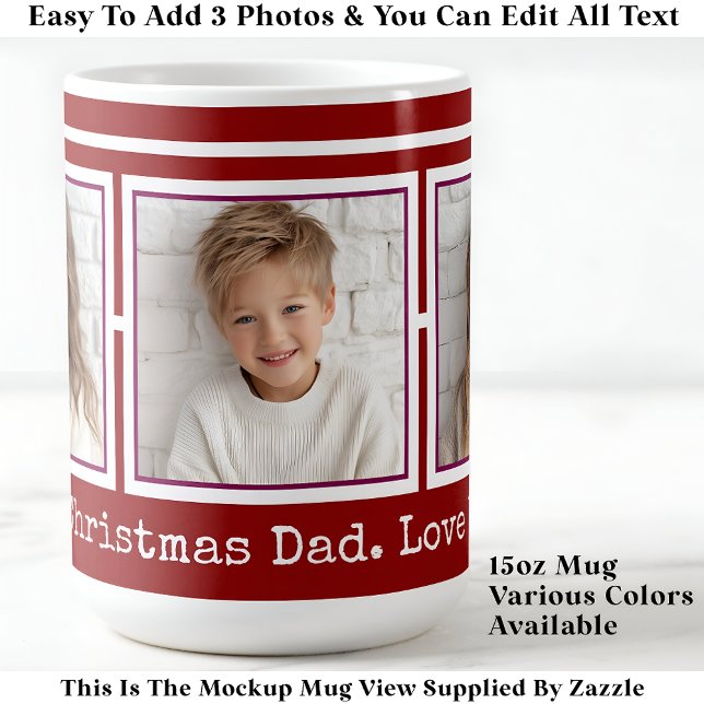 3 Photos, Long Message, Christmas Red, Modern P31 Coffee Mug (Creator Uploaded)