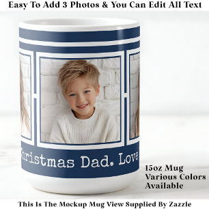 3 Photos, Long Message, Dark Blue Modern P31 Coffee Mug