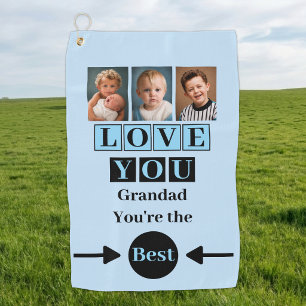3 photos love you grandad blue golf towel