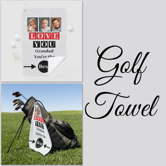 3 photos love you grandad red golf towel