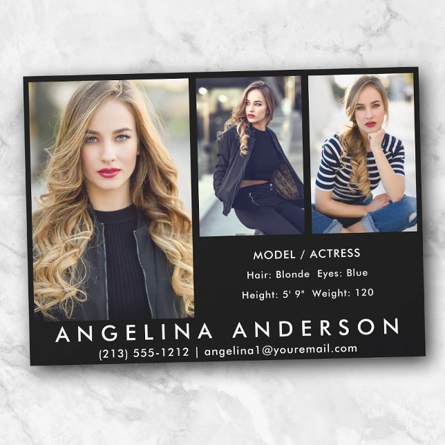 3 Photos Model Actor Comp Card Blk (Customize to change background color, text size or text style.)