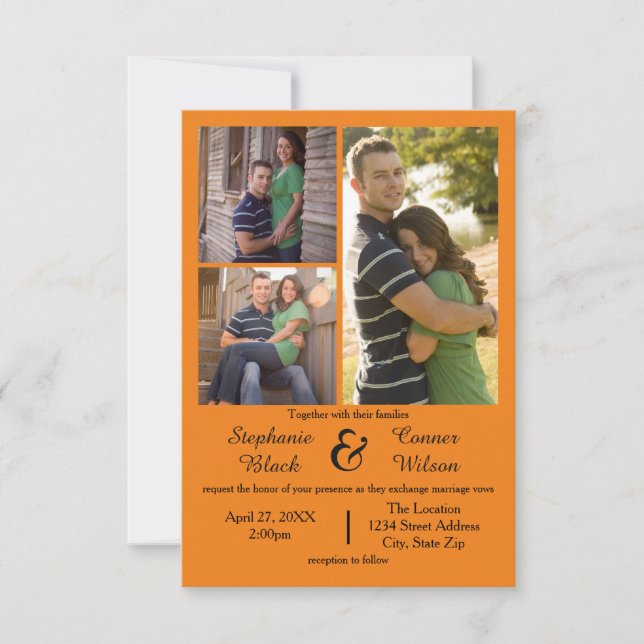 3 Photos Orange - 3x5 Wedding Invitation (Front)