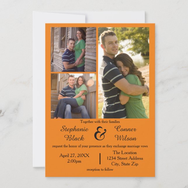 3 Photos Orange - Wedding Invitation (Front)