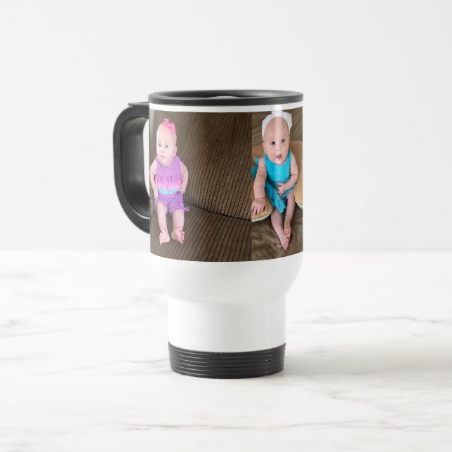 3 PHOTOS Personalised Travel Mugs or Ceramic  Mugs (Front Left)