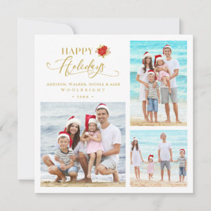 3 Photos Poinsettias Whimsical Happy Holidays Holiday Card