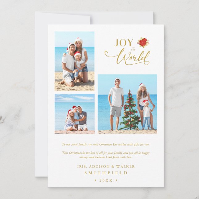 3 Photos Poinsettias Whimsical Joy to the World (Front)