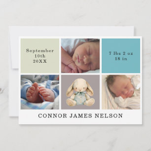 3 Photos Rabbit Baby Boy Birth Stats Announcement 