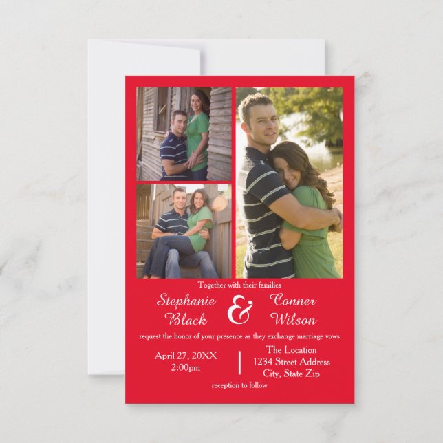 3 Photos Red - 3x5 Wedding Invitation (Front)