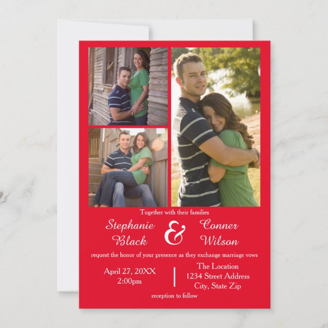 3 Photos Red - Wedding Invitation (Front)