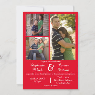 3 Photos Red - Wedding Invitation