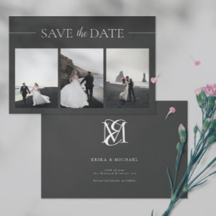 3 Photos Simple and Minimalist Black Wedding Save  Save The Date
