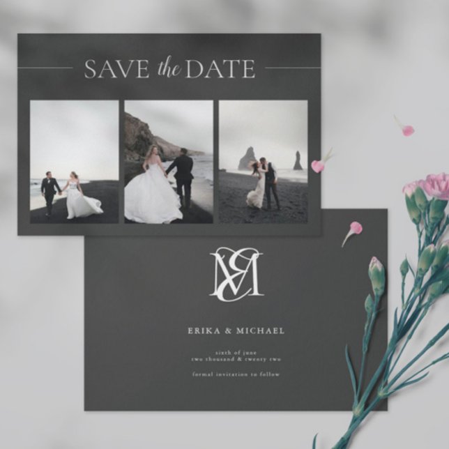 3 Photos Simple and Minimalist Black Wedding Save  The Date (Creator Uploaded)