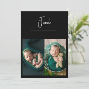 3 Photos Simple Baby Black Birth Announcement