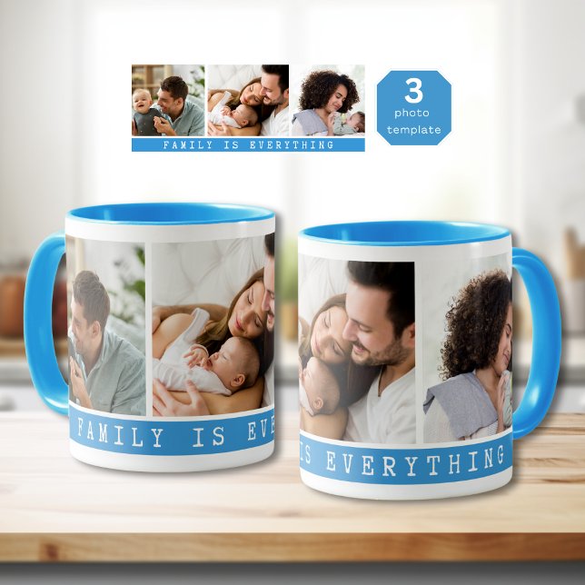 3 Picture Multi Photo Collage Family Quote  Blue Mug (3 Picture Multi Photo Collage Family Quote Blue Mug
)