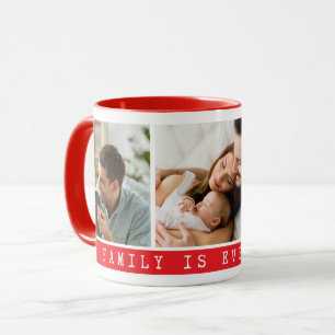 3 Picture Multi Photo Collage Family Quote  Red Mug