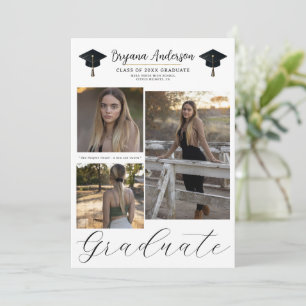 3 Picture Photos Modern Minimal Graduation  Invitation