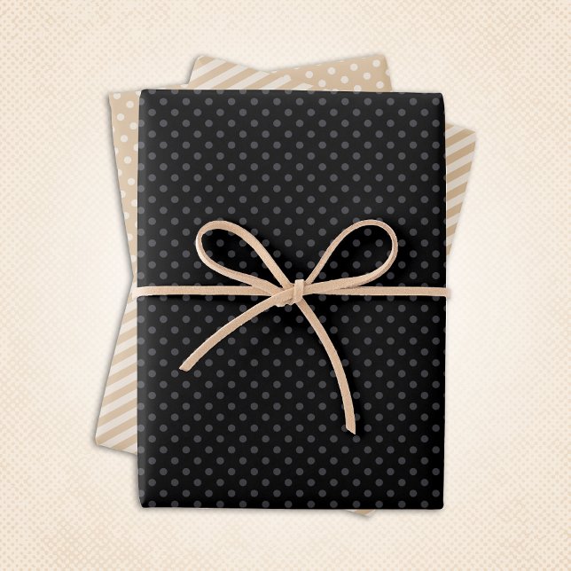 3 Piece Chic Set Of Black, Grey, Cream & Tan Wrapping Paper Sheet (3 Piece Chic Set Of Black, Grey, Cream & Tan Wrapping Paper Sheets)