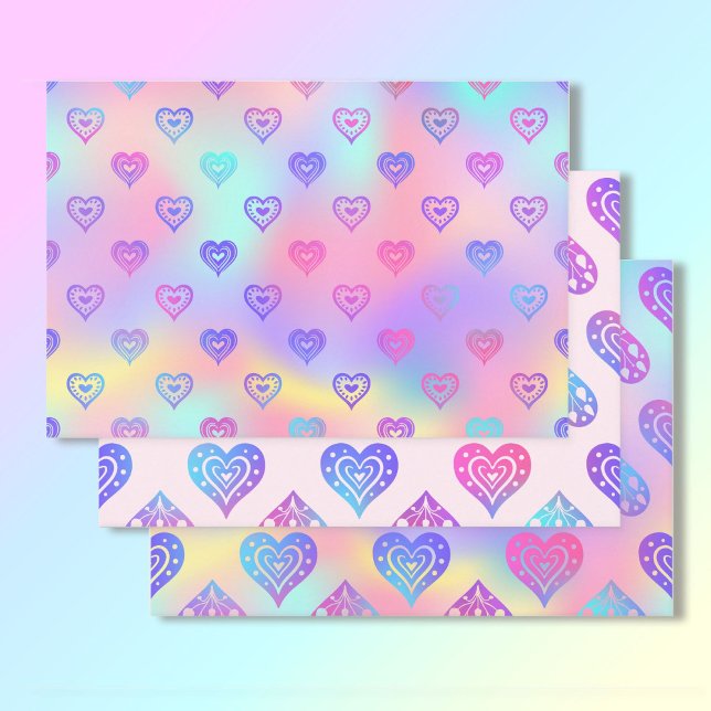 3 Pink Boho Heart Birthday Coordinating Gift Wrapping Paper Sheet (Creator Uploaded)