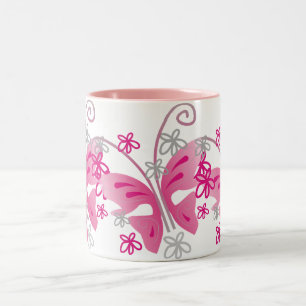 3 pink butterflies Two-Tone coffee mug