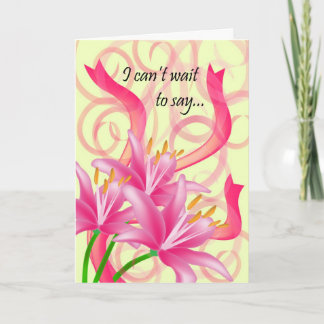 3 Pink Lilies With Ribbons and Swirls Card