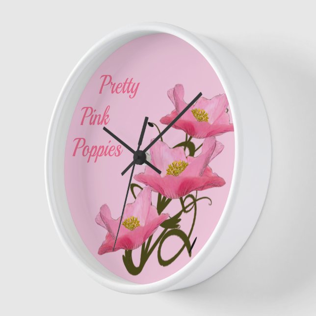 3 Pink Poppy Flowers Custom Girly She Shed Clock (Angle)