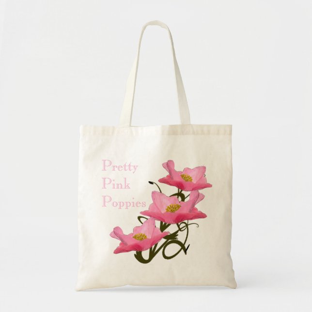 3 Pink Poppy Flowers Eco-Friendly Reusable Custom Tote Bag (Front)