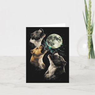 3 Pit Bull Dogs Howling Moon Cute Funny Pittie Card