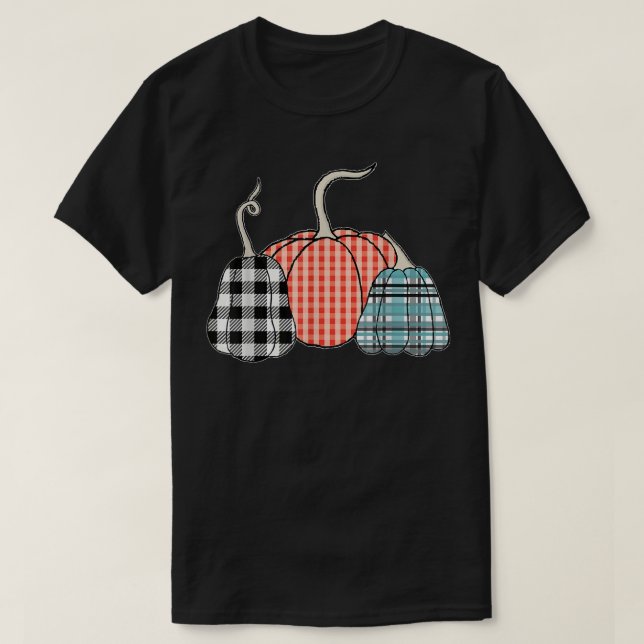 3 Plaid Pumpkins Fall Autumn Harvest  T-Shirt (Design Front)