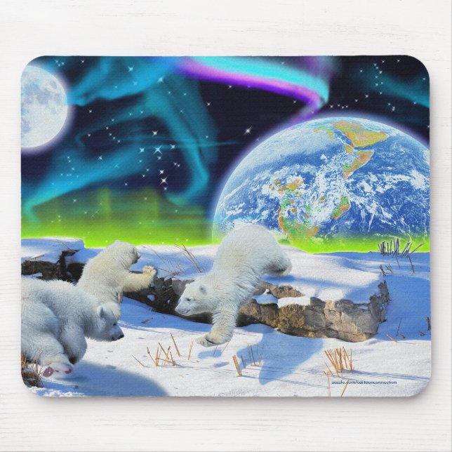 3 Polar Bear Cubs Playing in Snow - Earth Day Art Mouse Mat (Front)