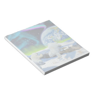 3 Polar Bear Cubs Playing in Snow - Earth Day Art Notepad