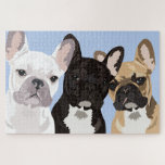 3 Pop Art French Bulldogs Jigsaw Puzzle<br><div class="desc">Cute pop art french bulldog puzzle featuring 3 frenchies on a light blue background that can be changed to any colour.</div>