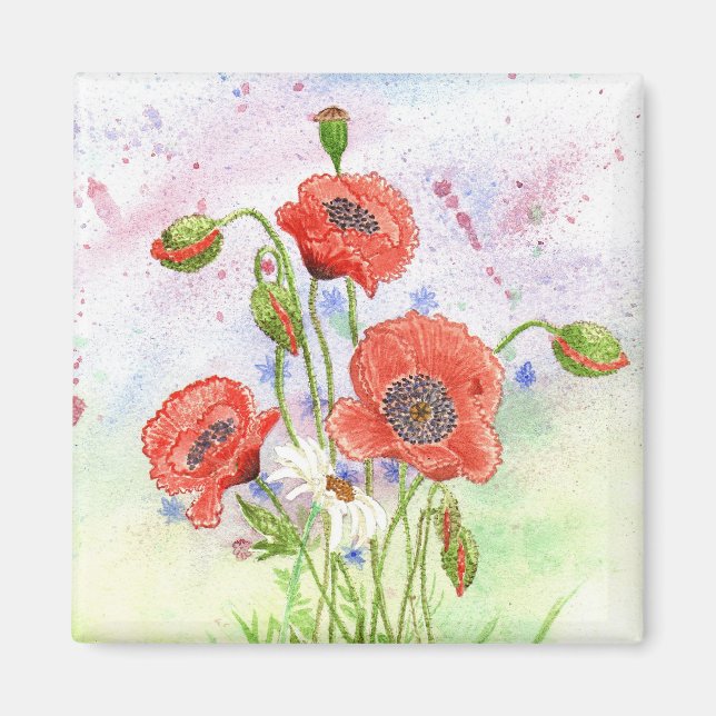 '3 Poppies' Magnet (Front)