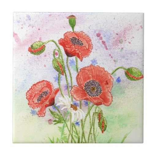 Image of '3 Poppies' Tile