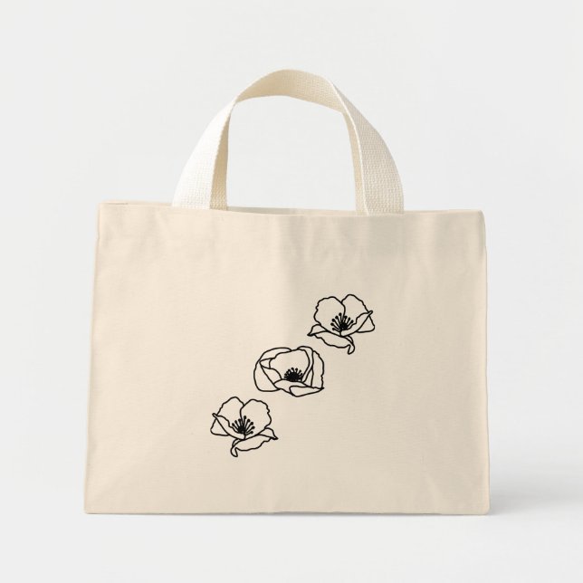 3 Poppy Boho Chic Minimalistic Grocery Tote Bag (Front)