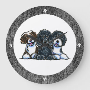 3 Portuguese Water Dogs Large Clock