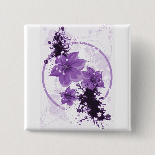 3 Pretty Flowers - Purple 15 Cm Square Badge