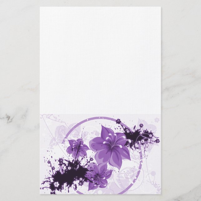 3 Pretty Flowers - Purple Stationery (Front)