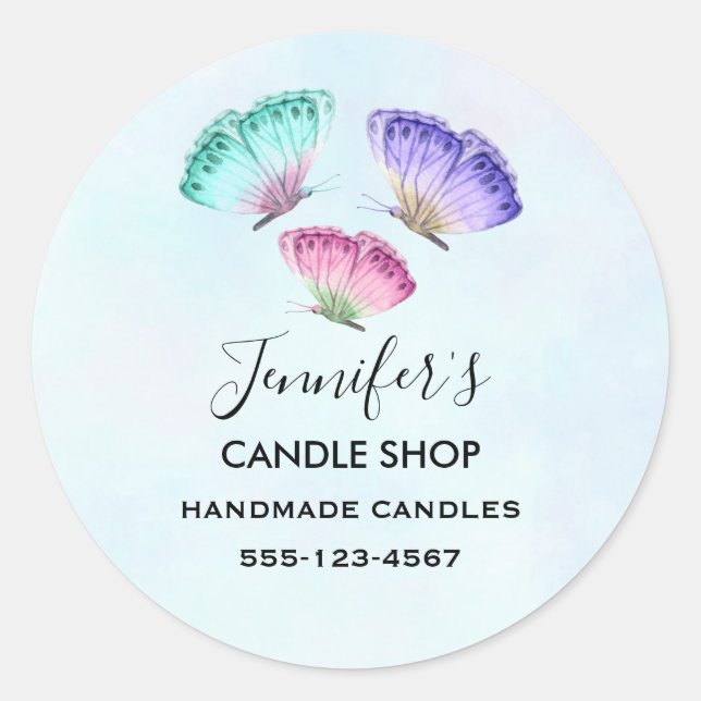 3 Pretty Pastel Watercolor Butterflies Business Classic Round Sticker (Front)