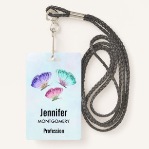 3 Pretty Pastel Watercolor Butterflies ID Badge