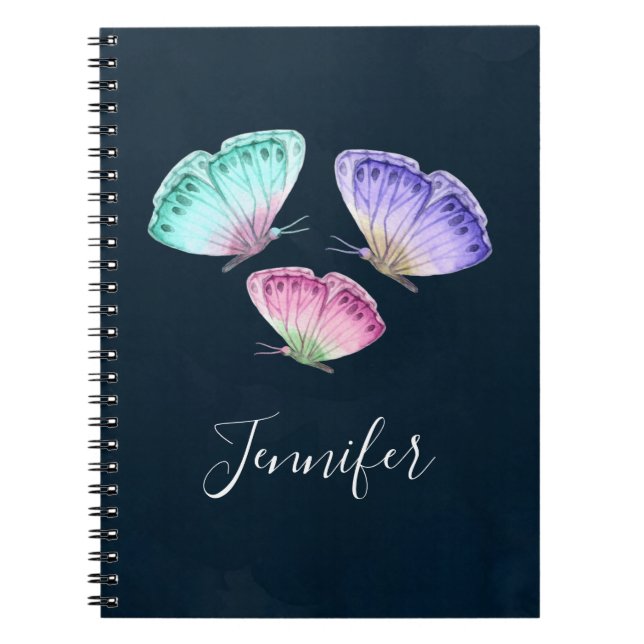 3 Pretty Pastel Watercolor Butterflies Notebook (Front)