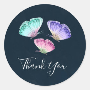 3 Pretty Pastel Watercolor Butterflies Thank You Classic Round Sticker
