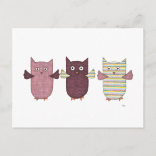 3 Purple Owls Flying Postcard