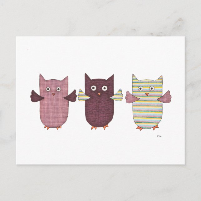3 Purple Owls Flying Postcard (Front)