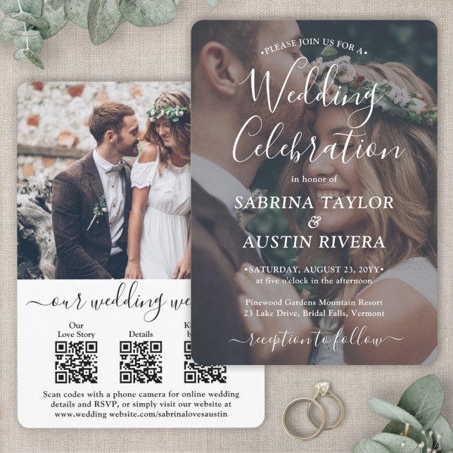 3 QR Codes All-In-One RSVP Photo Overlay Wedding Invitation (Creator Uploaded)