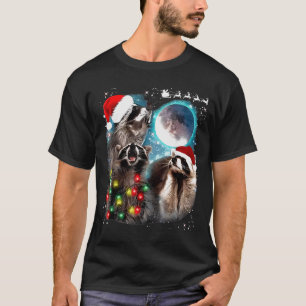 3 Racoon Moon Howling Racoon Christmas Santa Raco T-Shirt