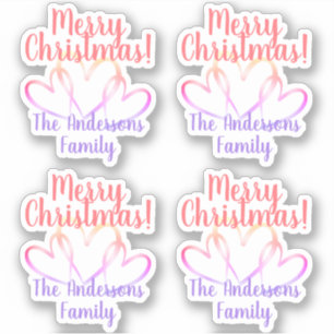 3 Rainbow Hearts Merry Christmas Personalised Name