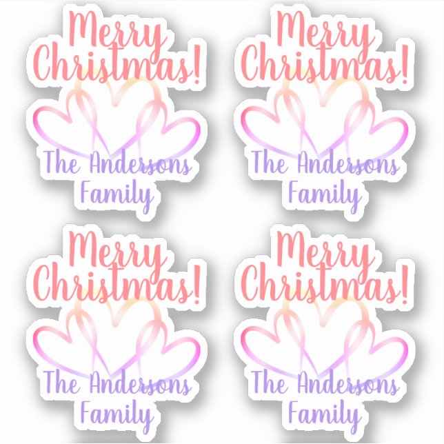 3 Rainbow Hearts Merry Christmas Personalised Name (Front)