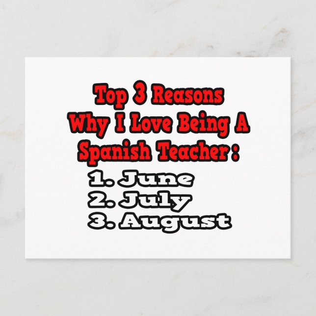3 Reasons I Love Being a Spanish Teacher Postcard (Front)