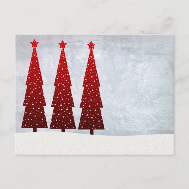3 Red Christmas trees Holiday Postcard (Front)
