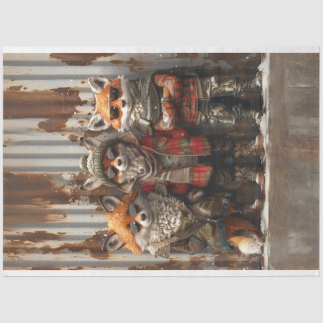 3 Red Fox Urban Frontier Boys Decoupage  Tissue Paper (Front)